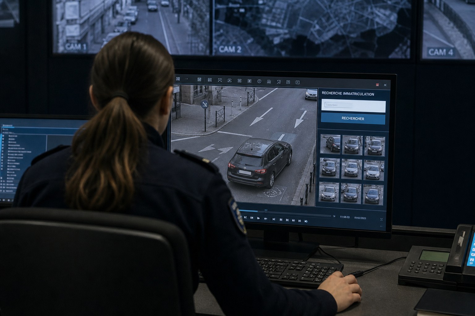 Operatore che ricerca una targa su un filmato di indagine